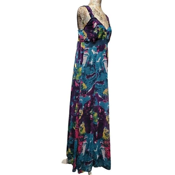 She's Cool Peacock Colorful Long Halter Top Empire Waist Flowy Maxi Dress - Picture 5 of 11